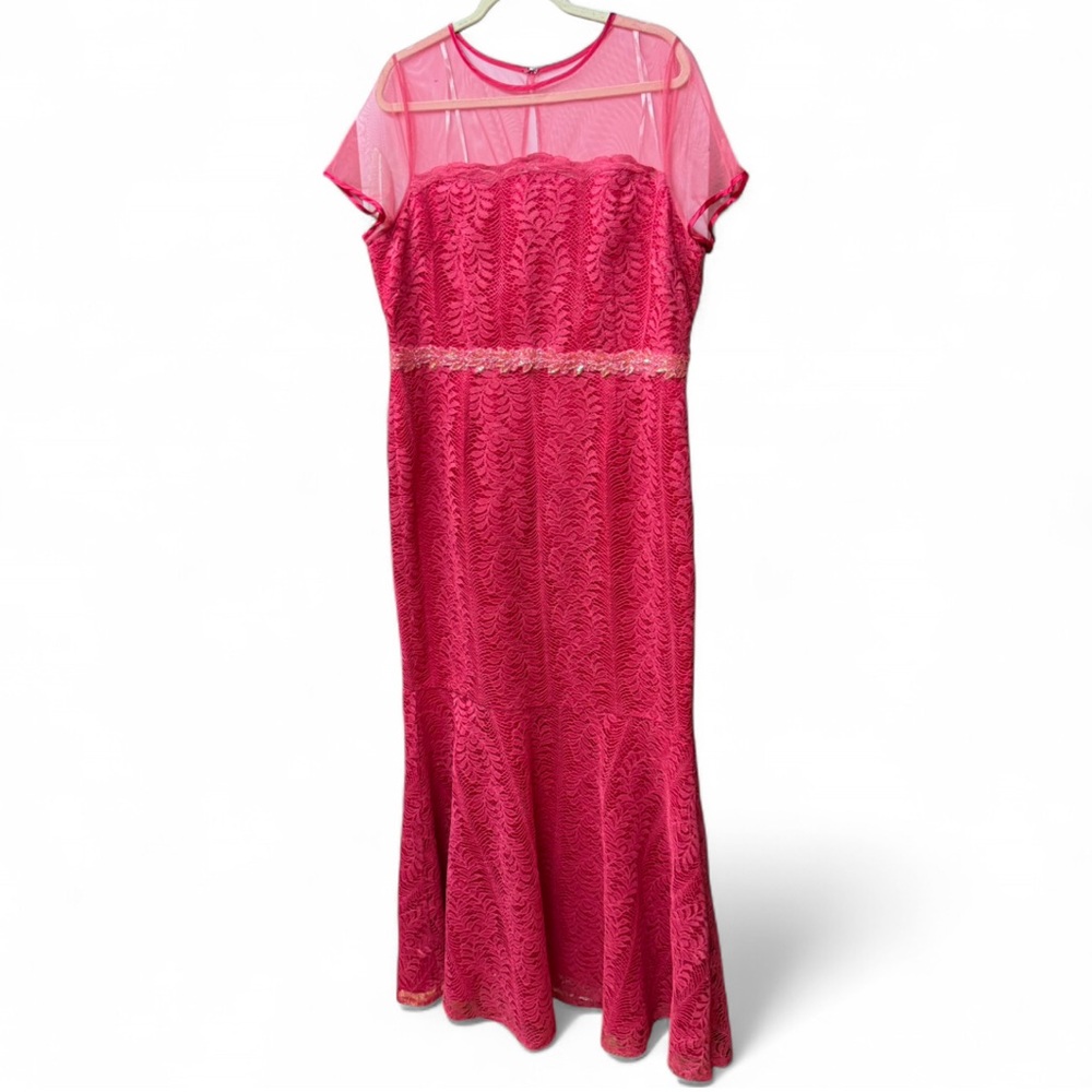 Brianna Pink Lace Mermaid Gown with Illusion Neckline - Size 16